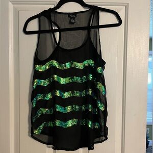 Rue21 Black sheer sequin chevron Tank Top